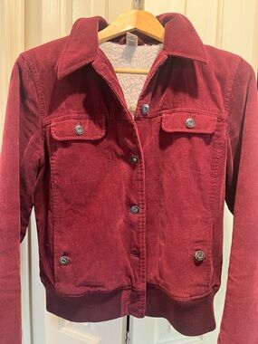 Corduroy Sherpa-Lined Jacket - Burgundy Red